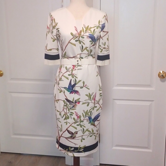 Ted Baker Everly Highgrove sleeved bodycon dress pencil slit zipper birds 2 - Picture 10 of 17
